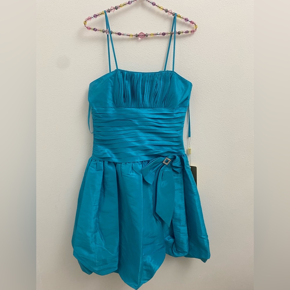 Dress, Spaghetti Strap, Turquoise, Small, Aspeed Design, Bubble Hem
